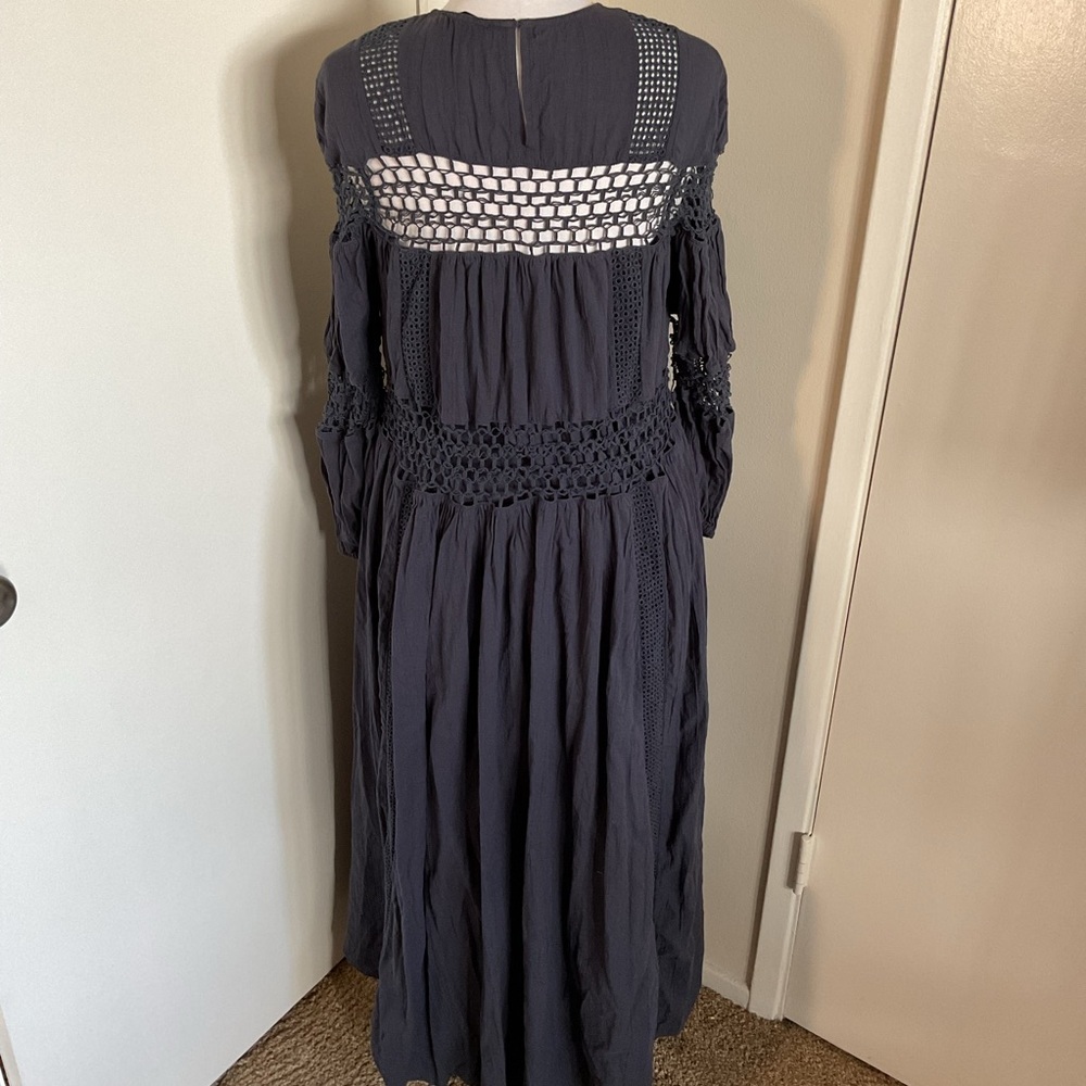 ASOS EDITION Charcoal Gray Crochet Trim Drop Waist Maxi Dress 4 Cotton Boho - Picture 8 of 10